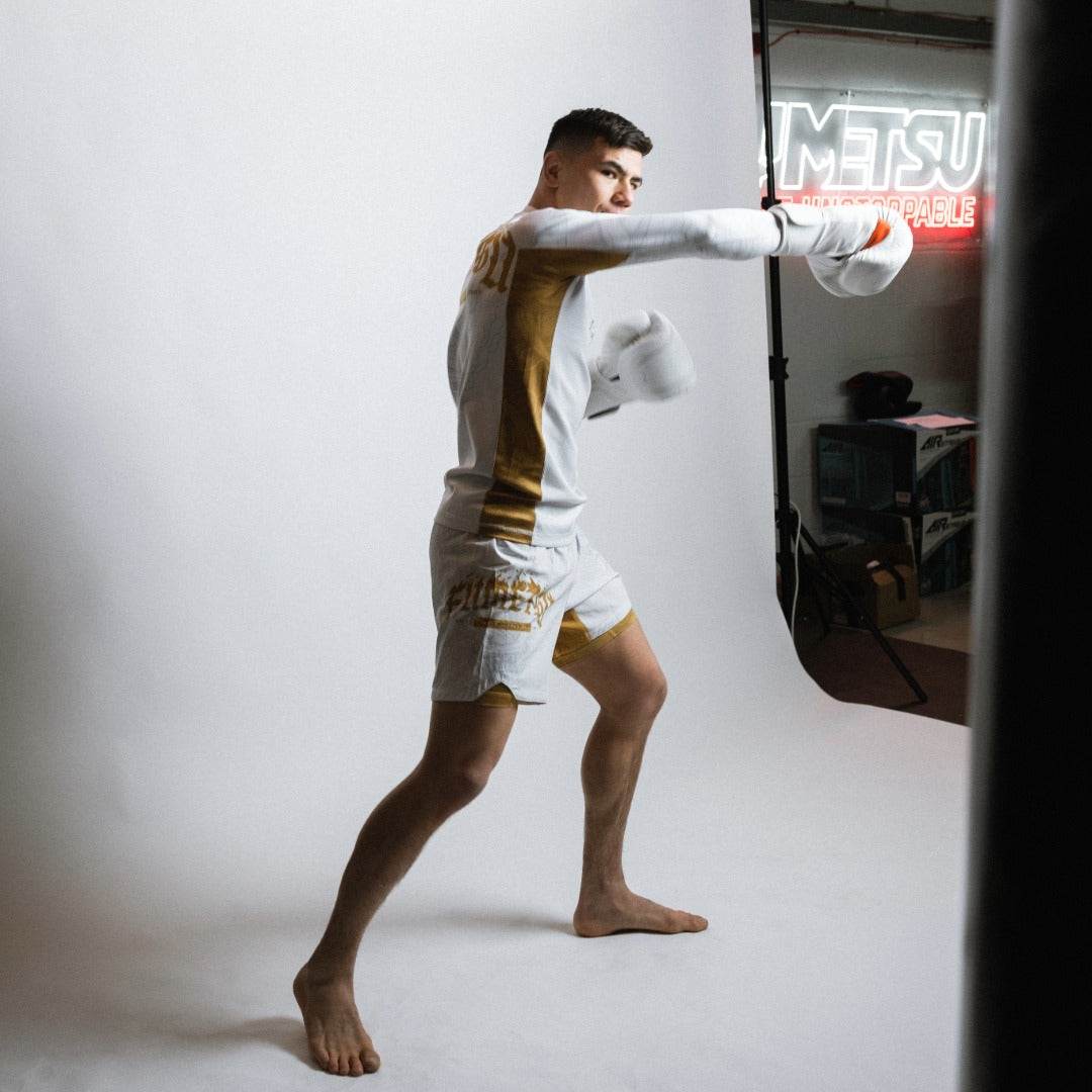 Alpha Pro MK2 Boxing Gloves White Photoshoot 6