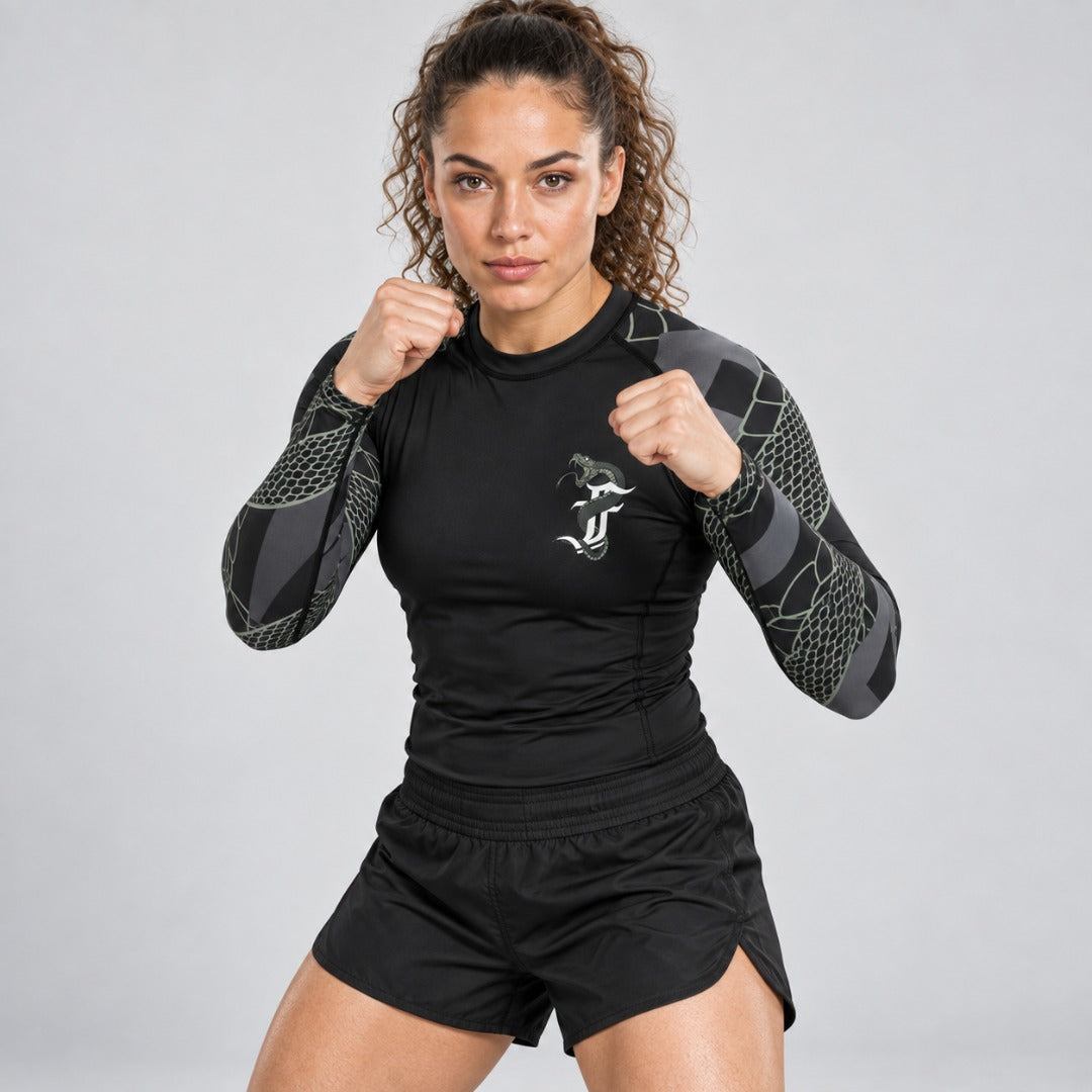 Black/Khaki Fumetsu Anaconda Womens Long Sleeve Rash Guard
