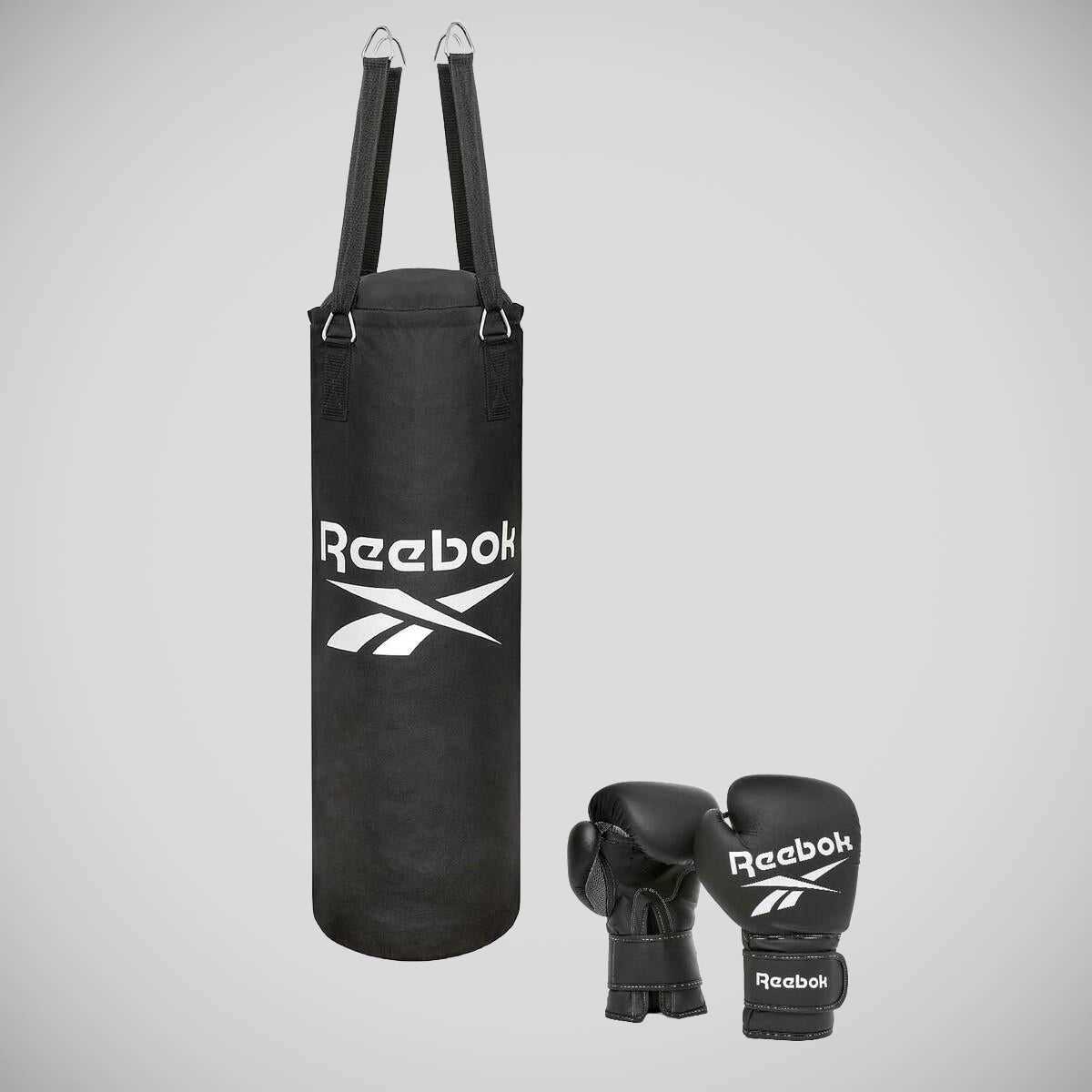 Black Reebok 3ft Punch Bag and Boxing Gloves