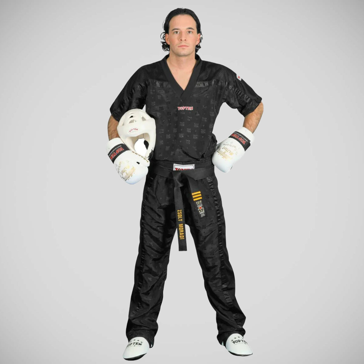 Black/Black Top Ten Adult Mesh Kickboxing Pants