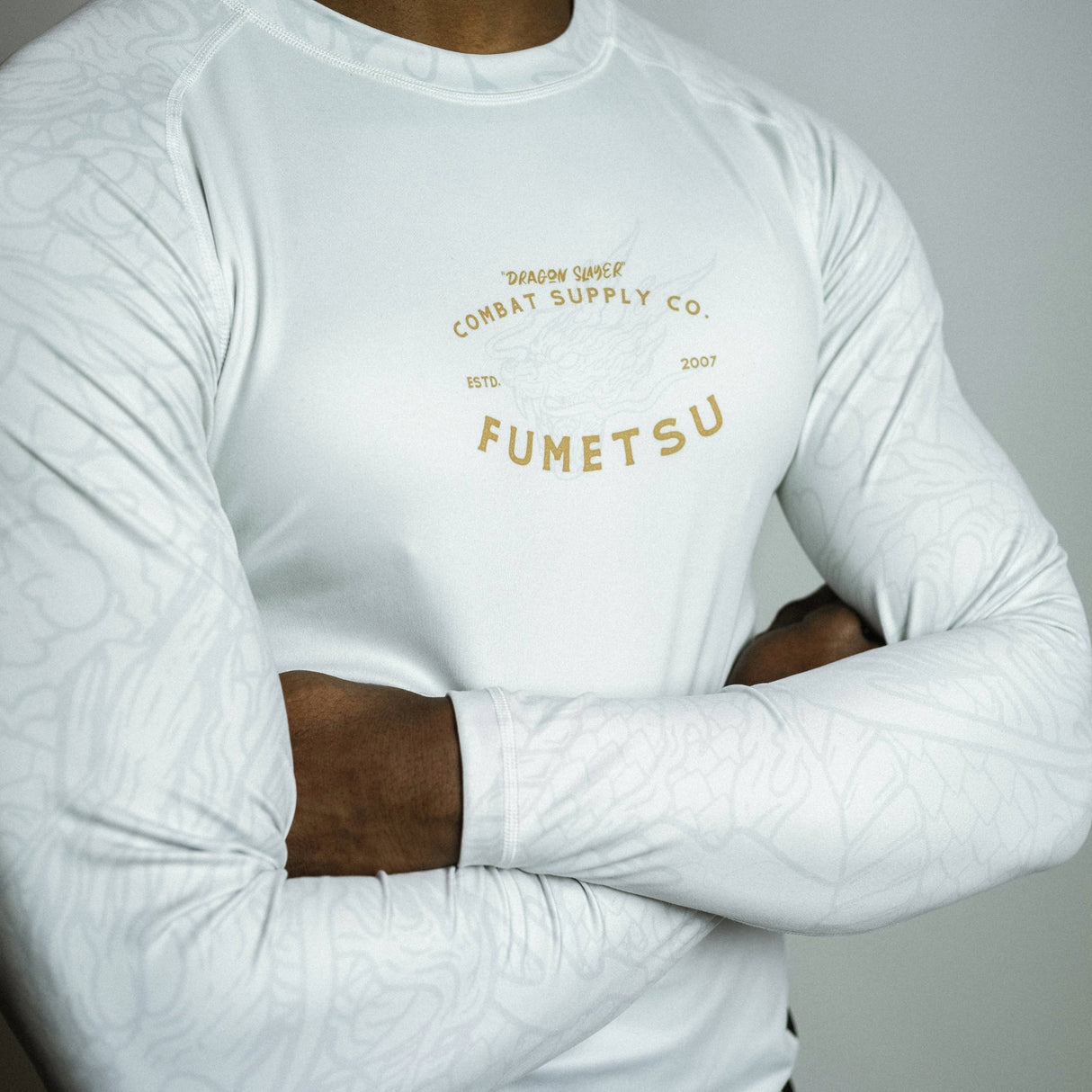 Fumetsu Dragon Slayer Long Sleeve Rash Guard White/Black/Gold