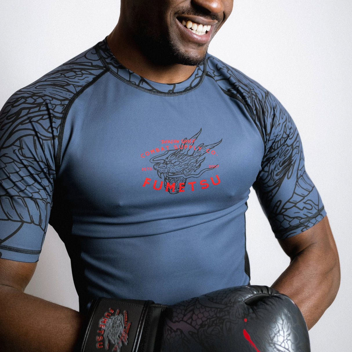 Fumetsu Dragon Slayer Short Sleeve Rash Guard Blue/Black/Red