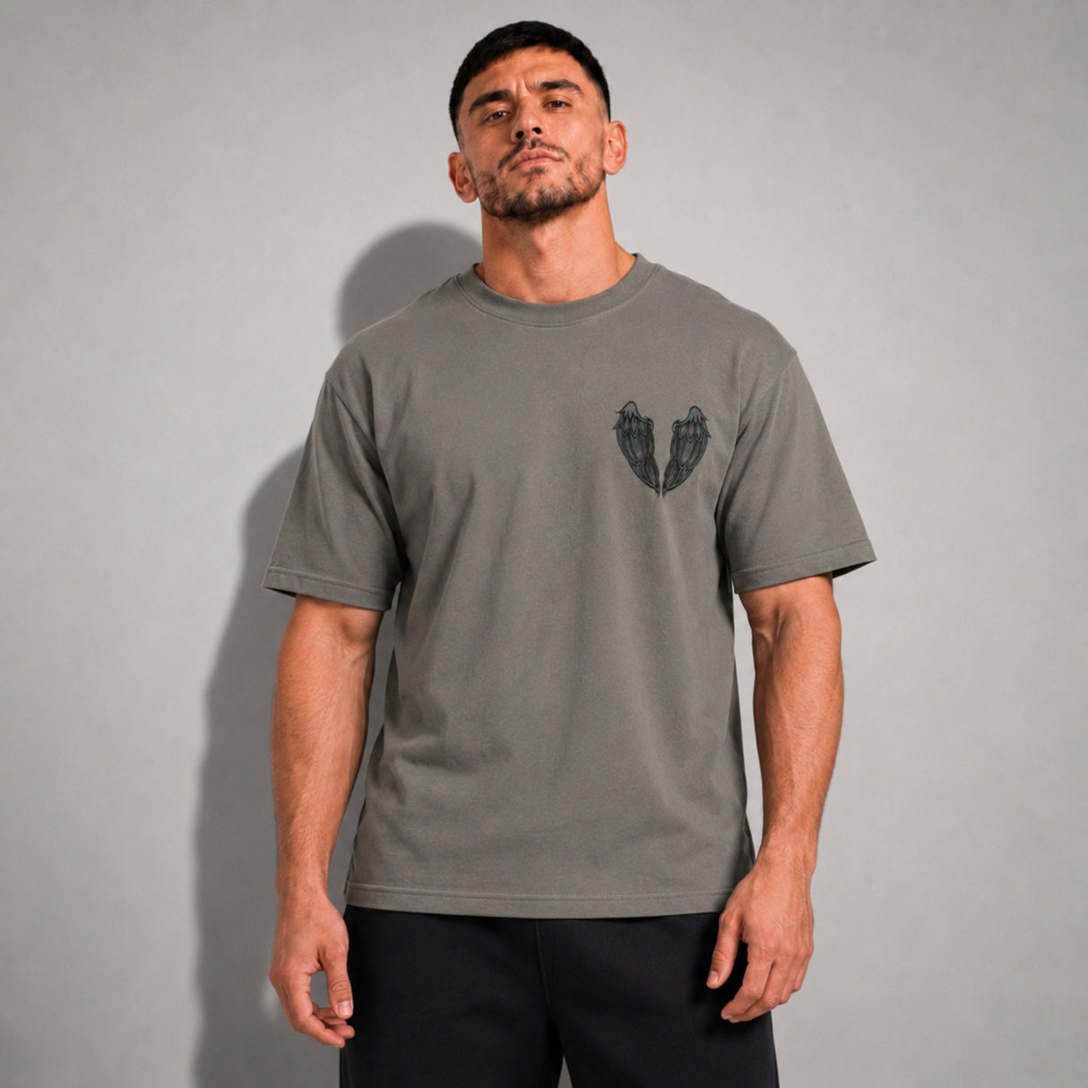 Fumetsu Inked Wings T-Shirt Charcoal/Red Lifestyle 1