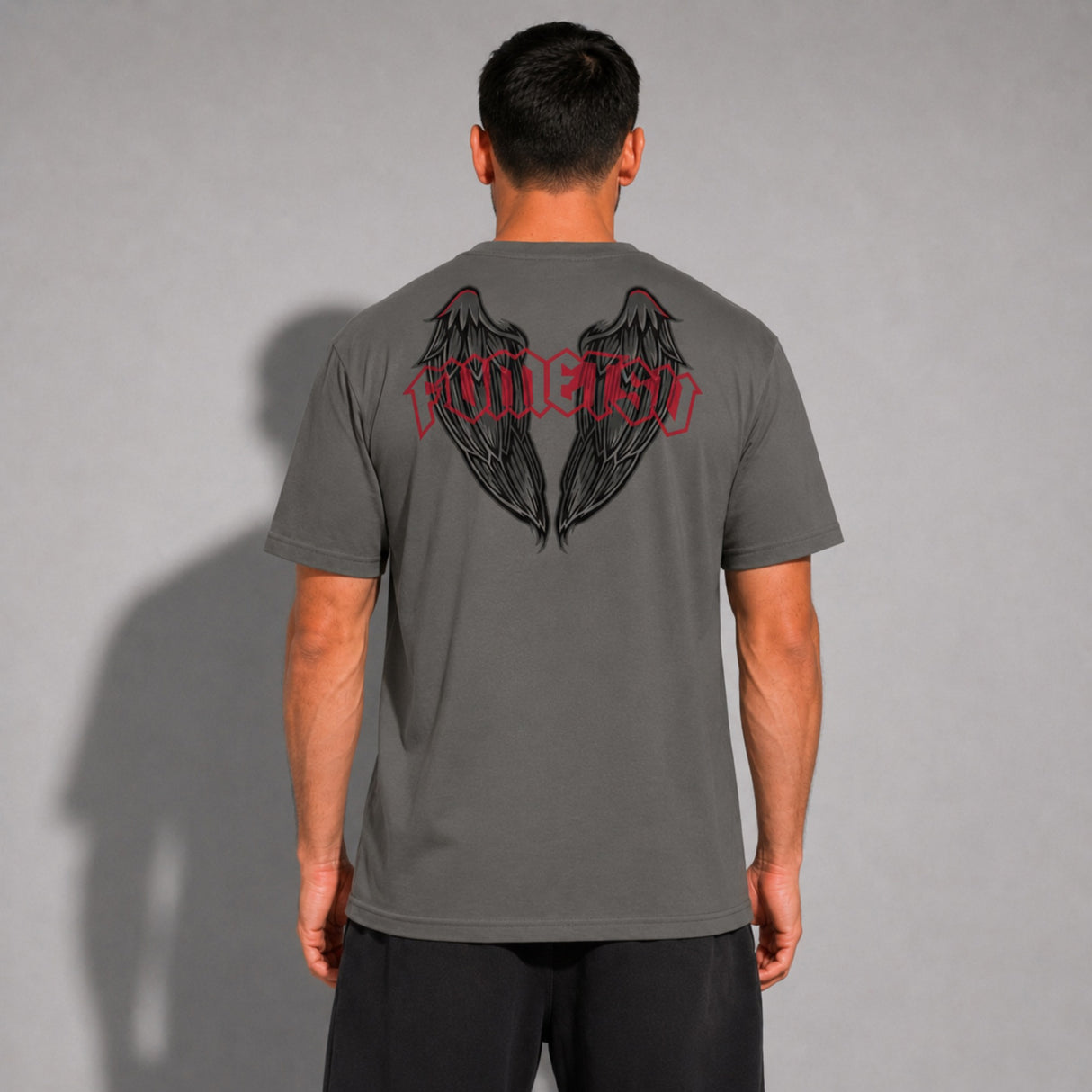 Fumetsu Inked Wings T-Shirt Charcoal/Red Lifestyle 2