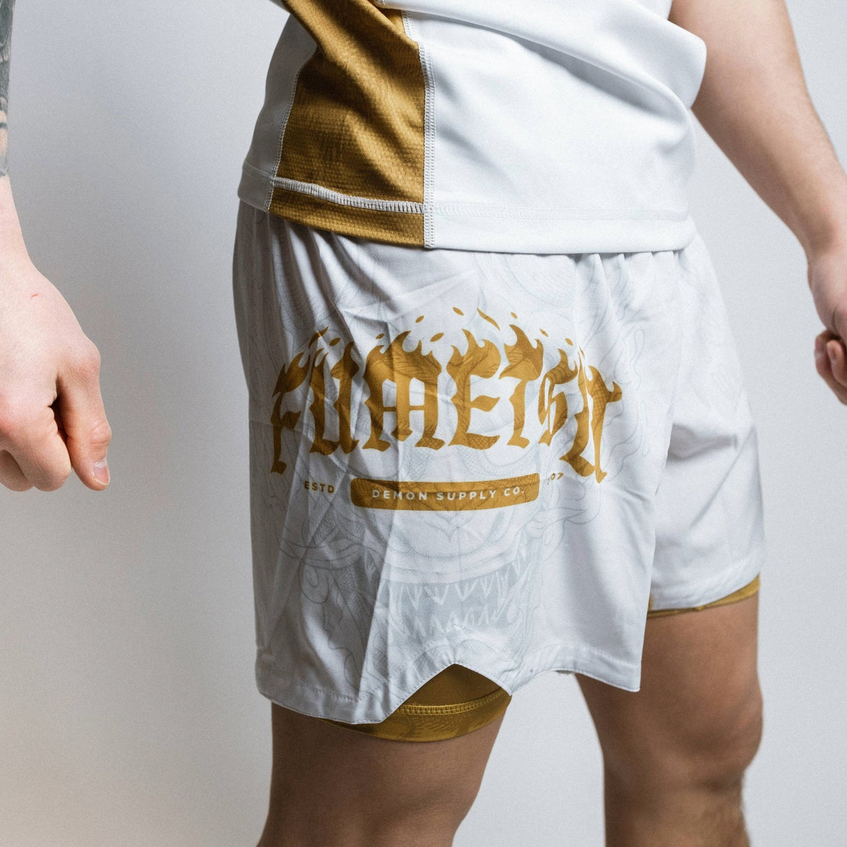 Fumetsu Oni Dual Layer Shorts White/Gold/Grey
