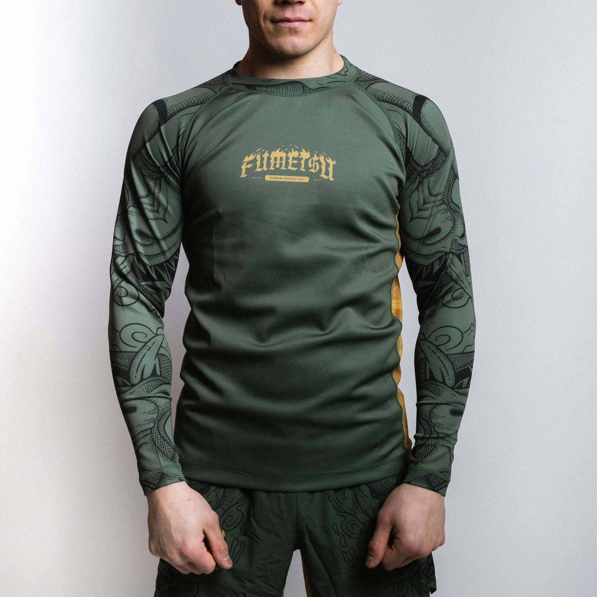 Fumetsu Oni Long Sleeve Rash Guard Khaki/Gold/Black
