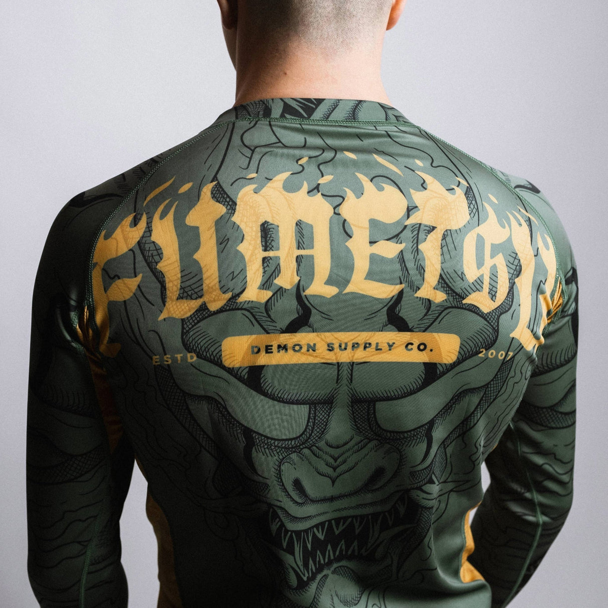 Fumetsu Oni Long Sleeve Rash Guard Khaki/Gold/Black