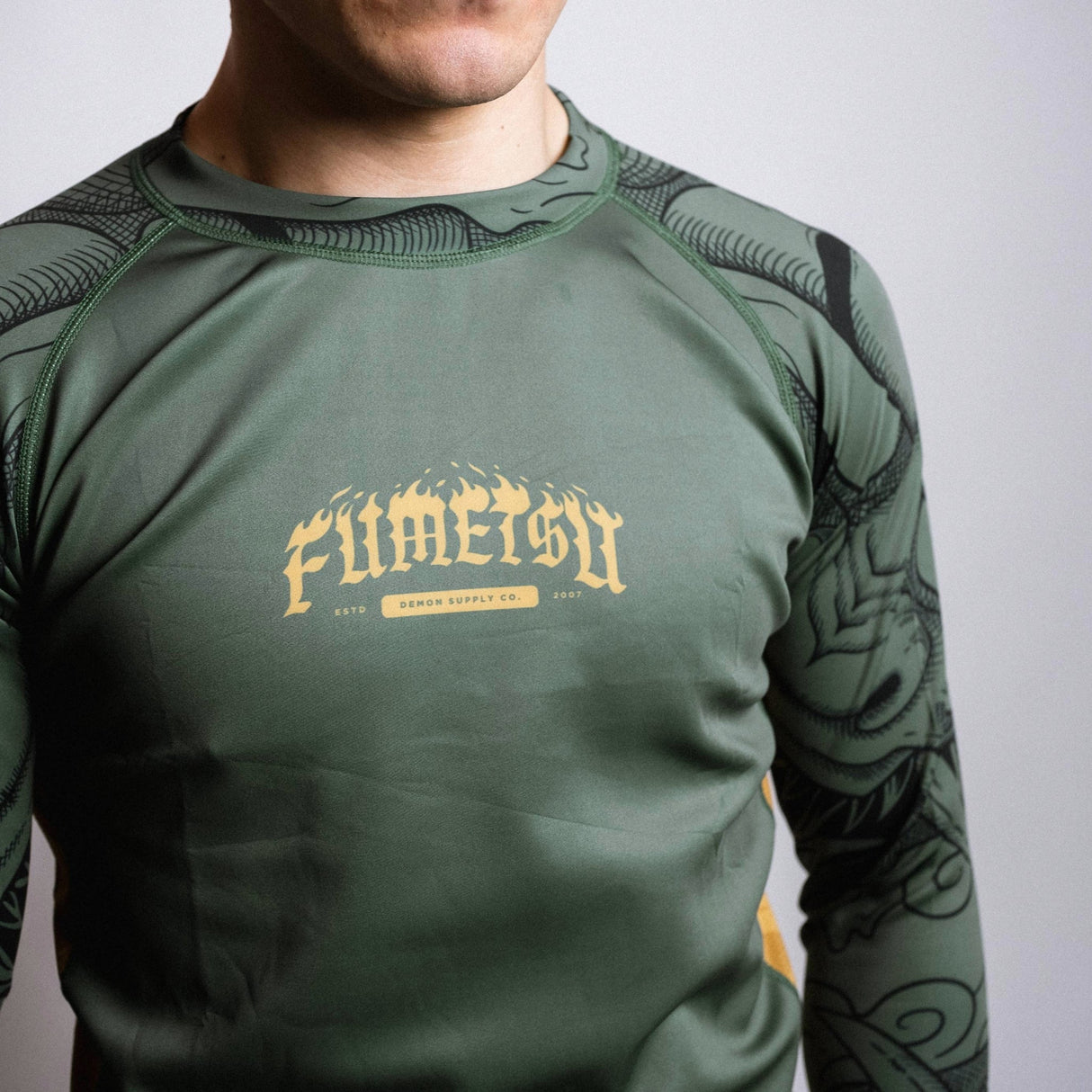Fumetsu Oni Long Sleeve Rash Guard Khaki/Gold/Black