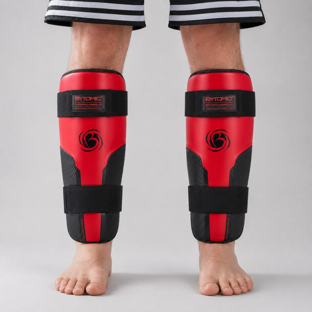 Red/Black Bytomic Performer Carbon Evo Shin Guards