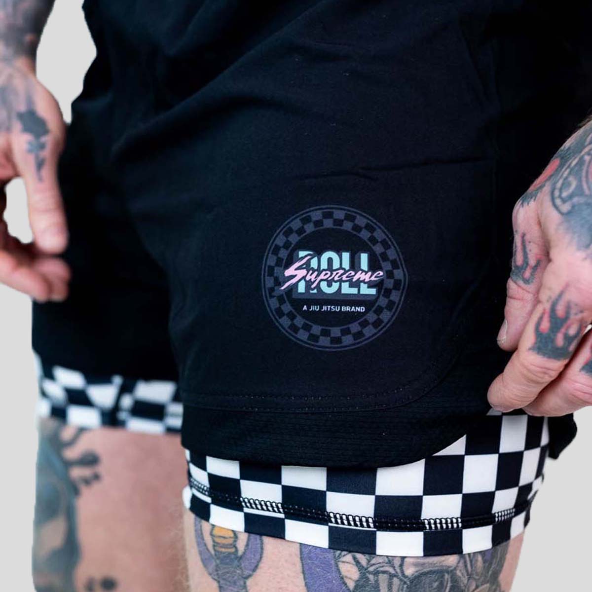 Roll Supreme The Finisher 2 in 1 Jiu Jitsu Shorts Black/White