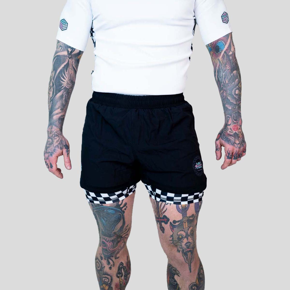 Roll Supreme The Finisher 2 in 1 Jiu Jitsu Shorts Black/White