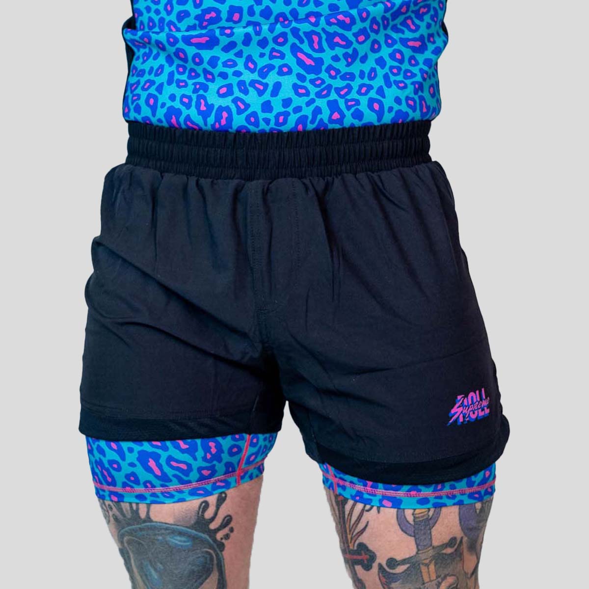 Roll Supreme The Butcher 2 in 1 Jiu Jitsu Shorts Blue/Pink