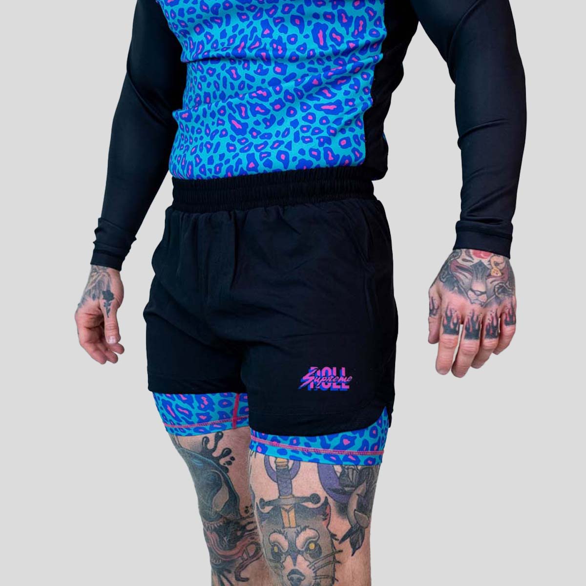Roll Supreme The Butcher 2 in 1 Jiu Jitsu Shorts Blue/Pink