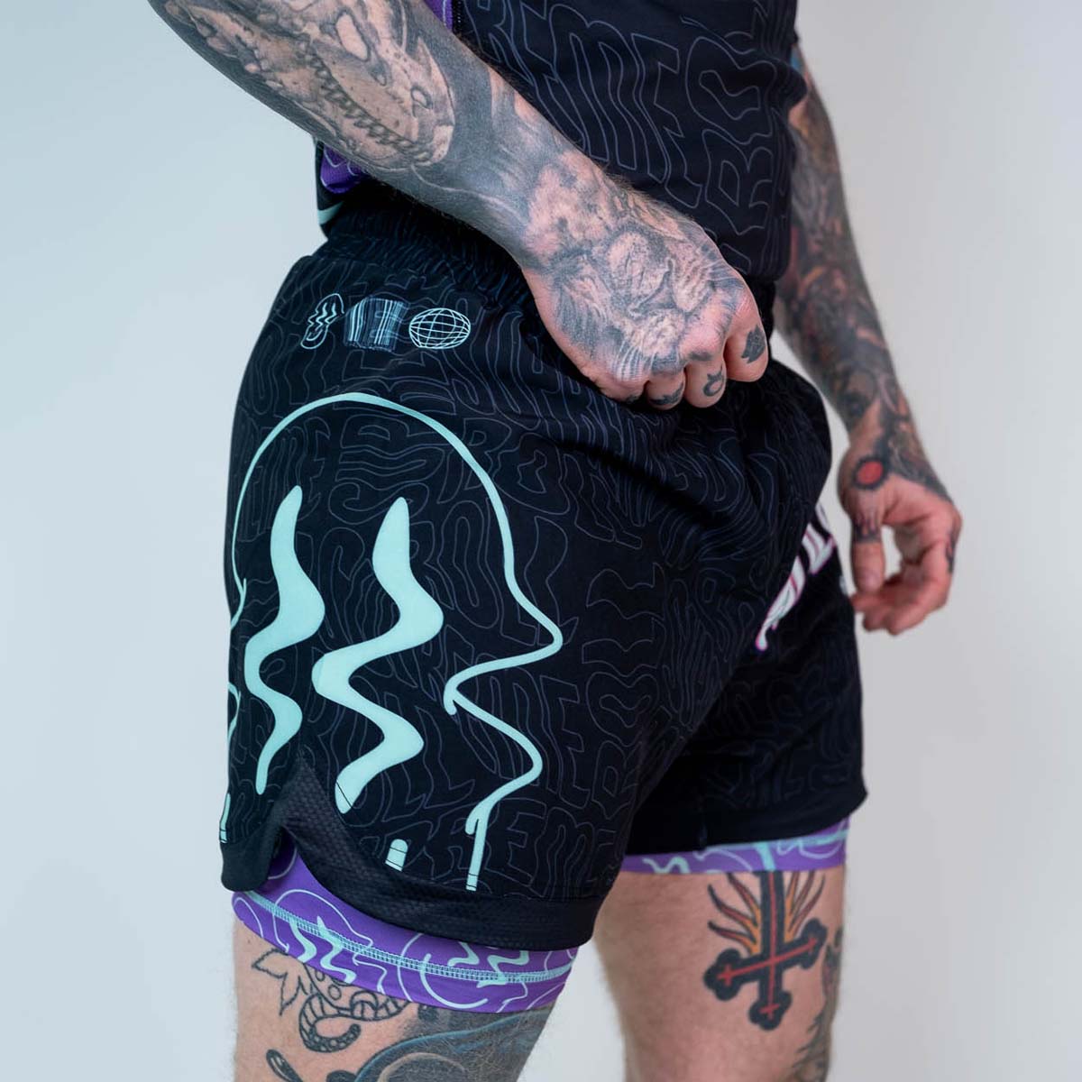 Roll Supreme The Rave Ultraviolet Brain Freeze 2 in 1 Jiu Jitsu Shorts