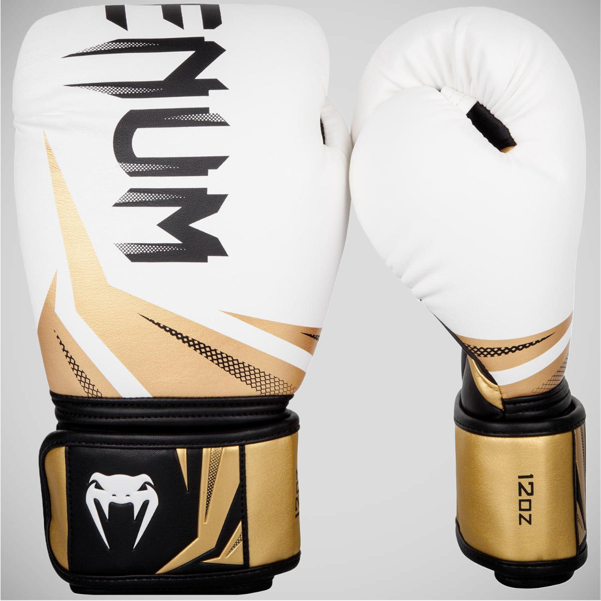 White/Black/Gold Venum Challenger 3.0 Boxing Gloves