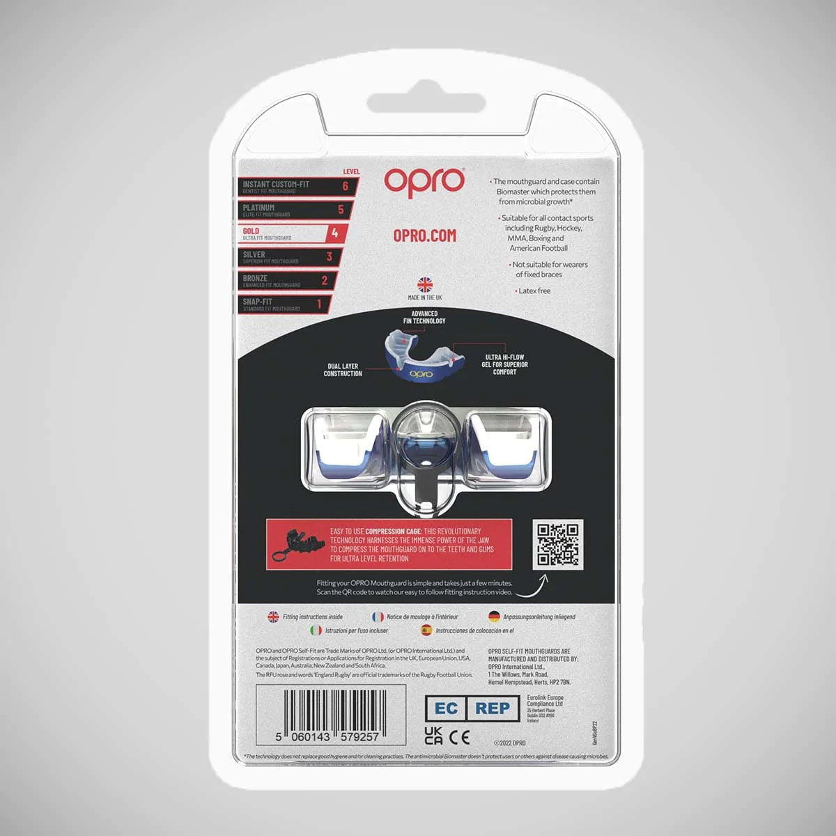 Opro Gold Self-Fit Mouth Guard Blue/Pearl