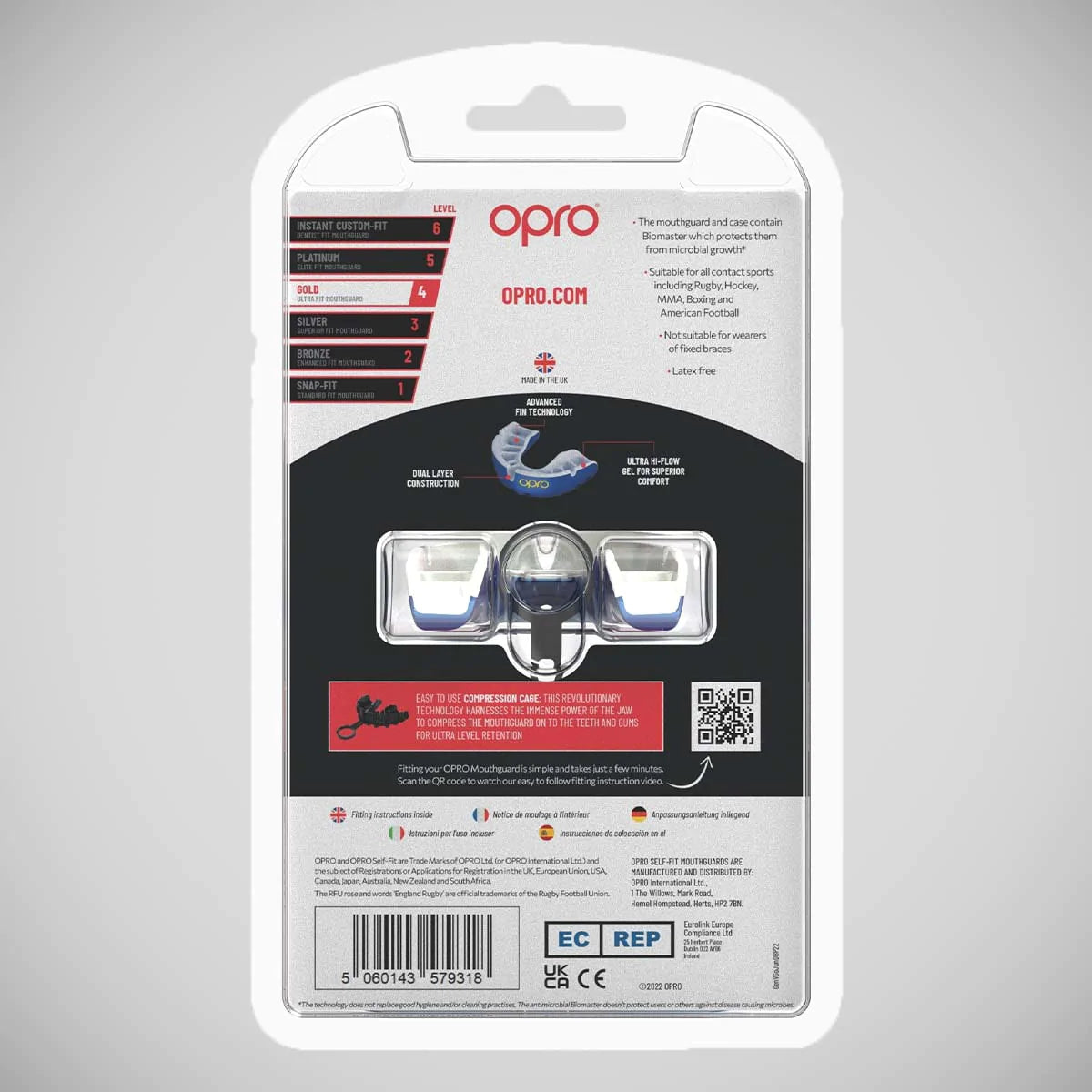 Opro Junior Gold Self-Fit Mouth Guard Blue/Pearl