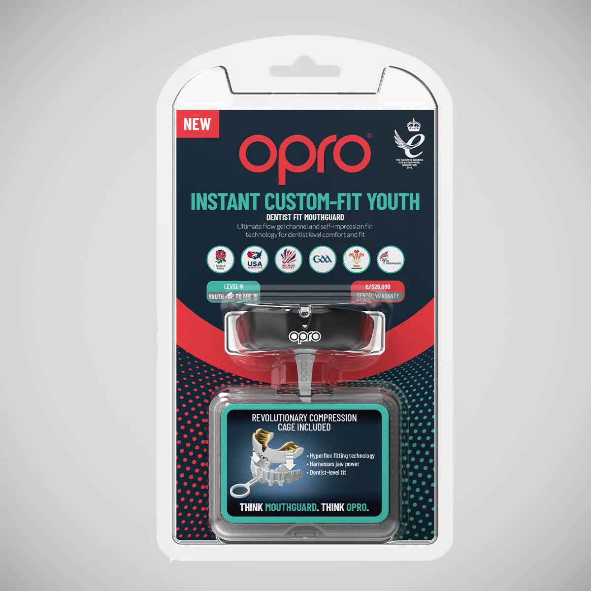 Opro Junior Instant Custom-Fit Single Colour Mouth Guard Black/White