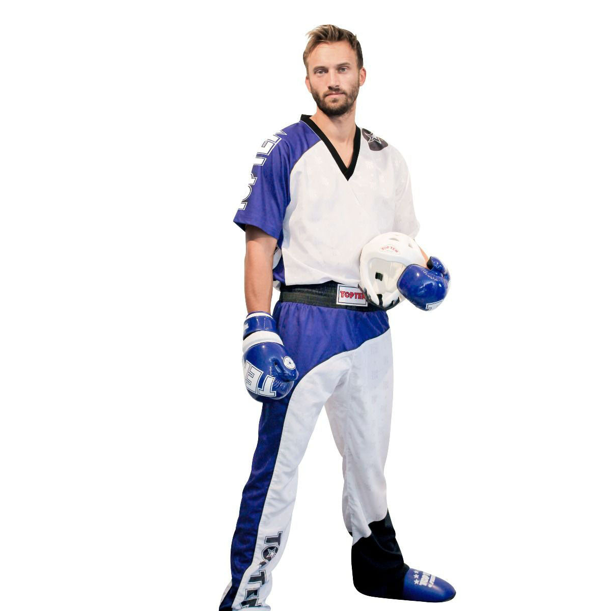 Top Ten Bow Kickboxing Uniform White/Blue/Black