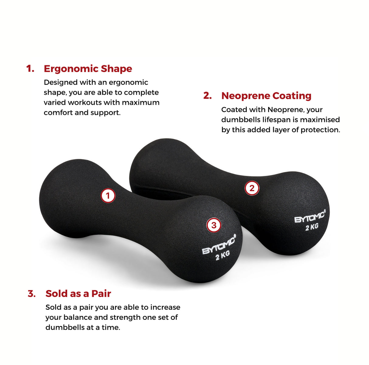 Bytomic Neoprene 2kg Dumbbells