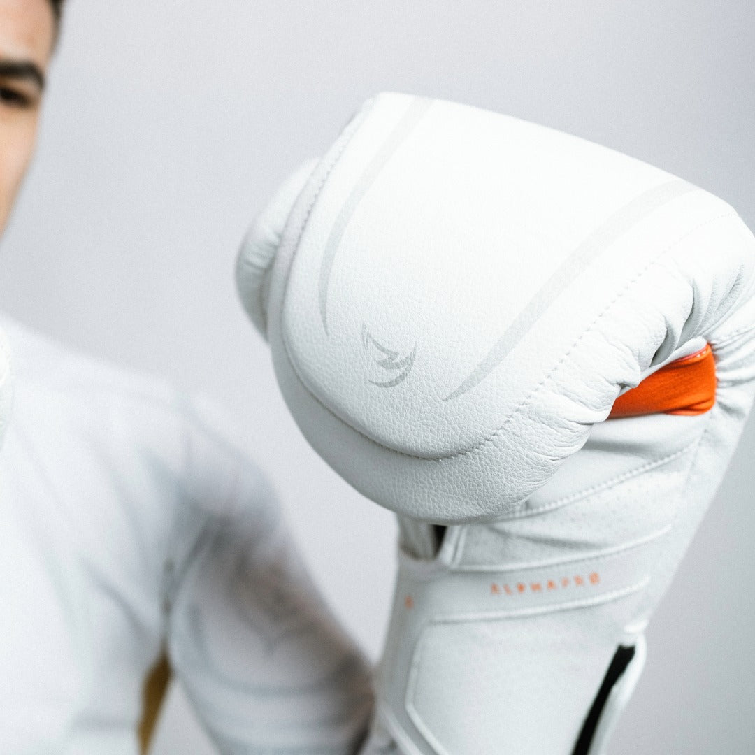Alpha Pro MK2 Boxing Gloves White Photoshoot 7