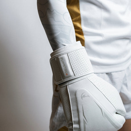 Alpha Pro MK2 Boxing Gloves White Photoshoot 2