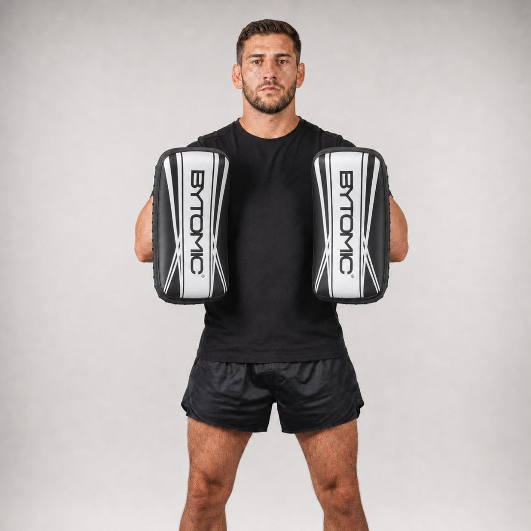 Black/White Bytomic Axis V2 Curved Thai Pads Lifestyle 1