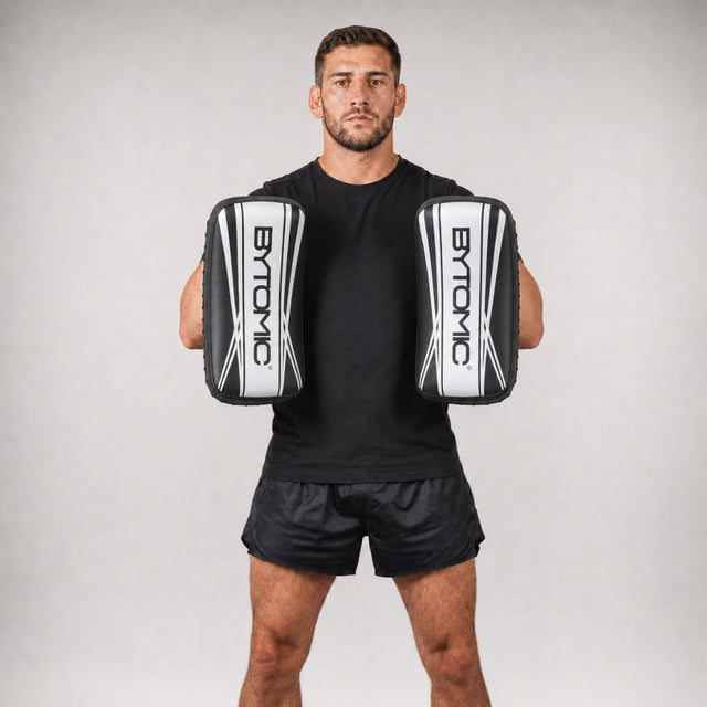 Black/White Bytomic Axis V2 Curved Thai Pads Lifestyle 1