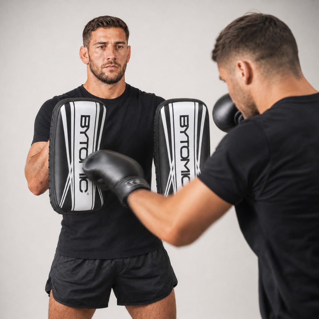 Black/White Bytomic Axis V2 Curved Thai Pads Lifestyle 3