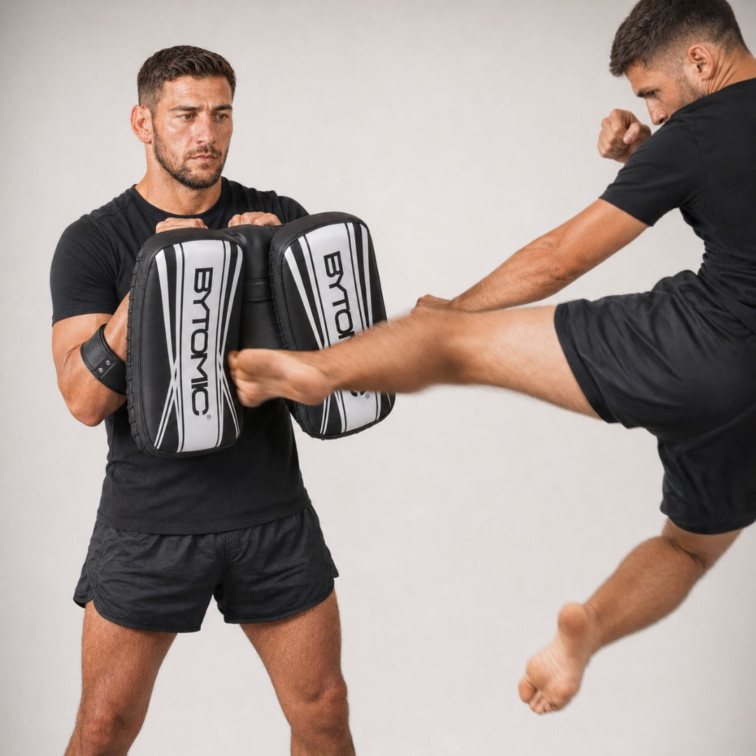 Black/White Bytomic Axis V2 Curved Thai Pads Lifestyle 4
