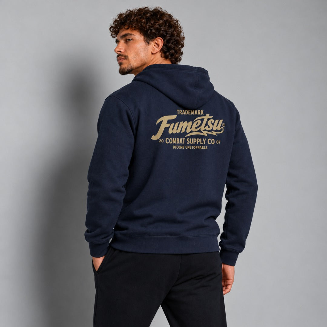 Fumetsu Combat Supply Co. Hoodie Navy/Gold Lifestyle Back