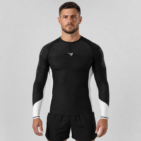 Fumetsu Competitor MK2 Long Sleeve Rash Guard Black/White Photoshoot 1