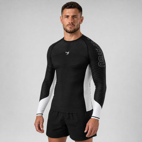 Fumetsu Competitor MK2 Long Sleeve Rash Guard Black/White Photoshoot 2