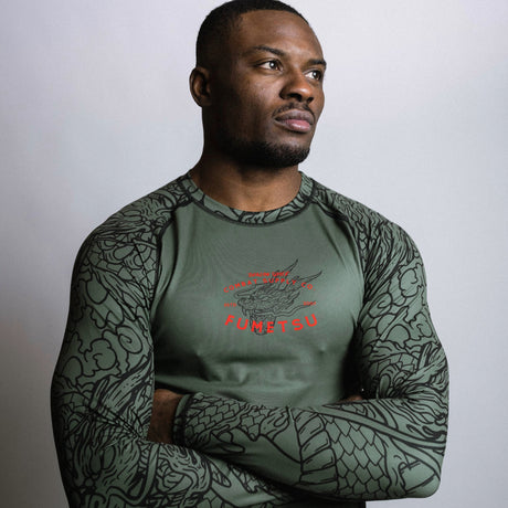 Fumetsu Dragon Slayer Long Sleeve Rash Guard Khaki/Orange