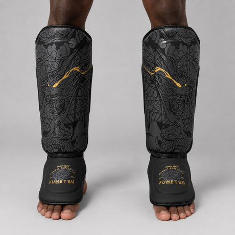 Fumetsu Dragon Slayer Shin Guards Black/Gold Photoshoot 2