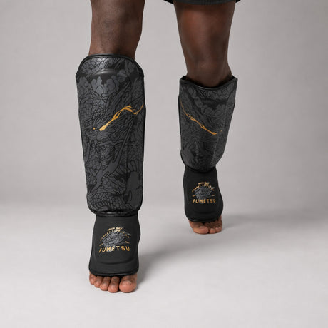 Fumetsu Dragon Slayer Shin Guards Black/Gold Photoshoot 3