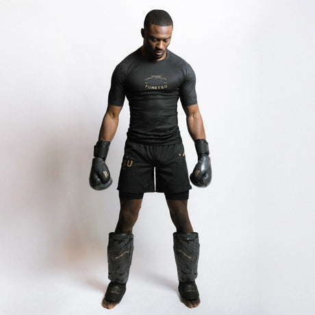 Fumetsu Dragon Slayer Shin Guards Black/Gold Photoshoot 4