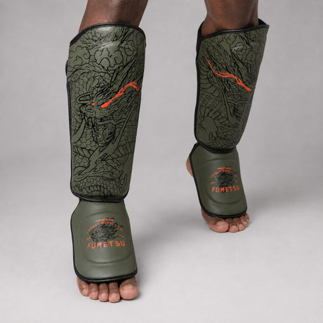 Fumetsu Dragon Slayer Shin Guards Khaki/Orange Photoshoot 5