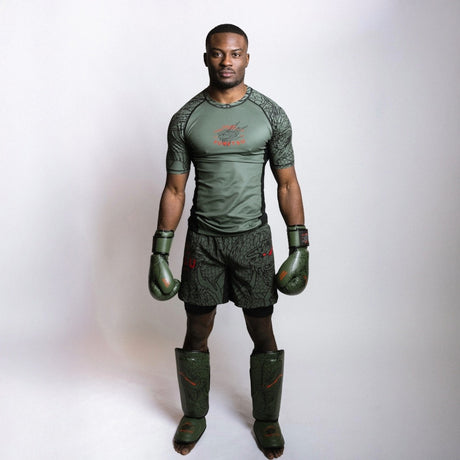 Fumetsu Dragon Slayer Shin Guards Khaki/Orange Photoshoot 6