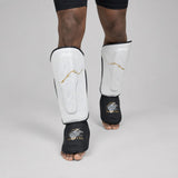Fumetsu Dragon Slayer Shin Guards White/Black/Gold photoshoot 2