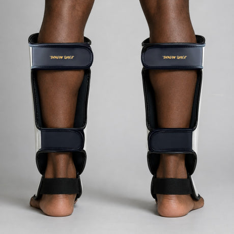 Fumetsu Dragon Slayer Shin Guards White/Black/Gold photoshoot 3