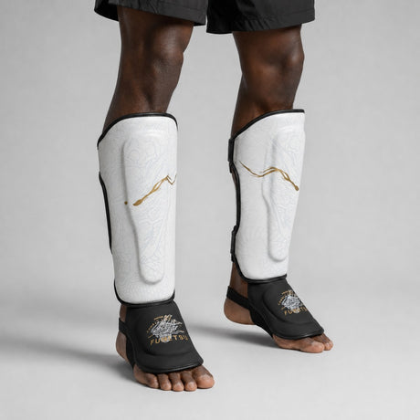 Fumetsu Dragon Slayer Shin Guards White/Black/Gold photoshoot 4