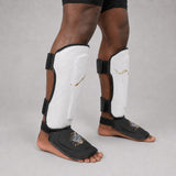 Fumetsu Dragon Slayer Shin Guards White/Black/Gold photoshoot 5