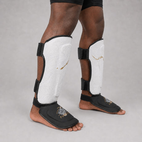 Fumetsu Dragon Slayer Shin Guards White/Black/Gold photoshoot 5