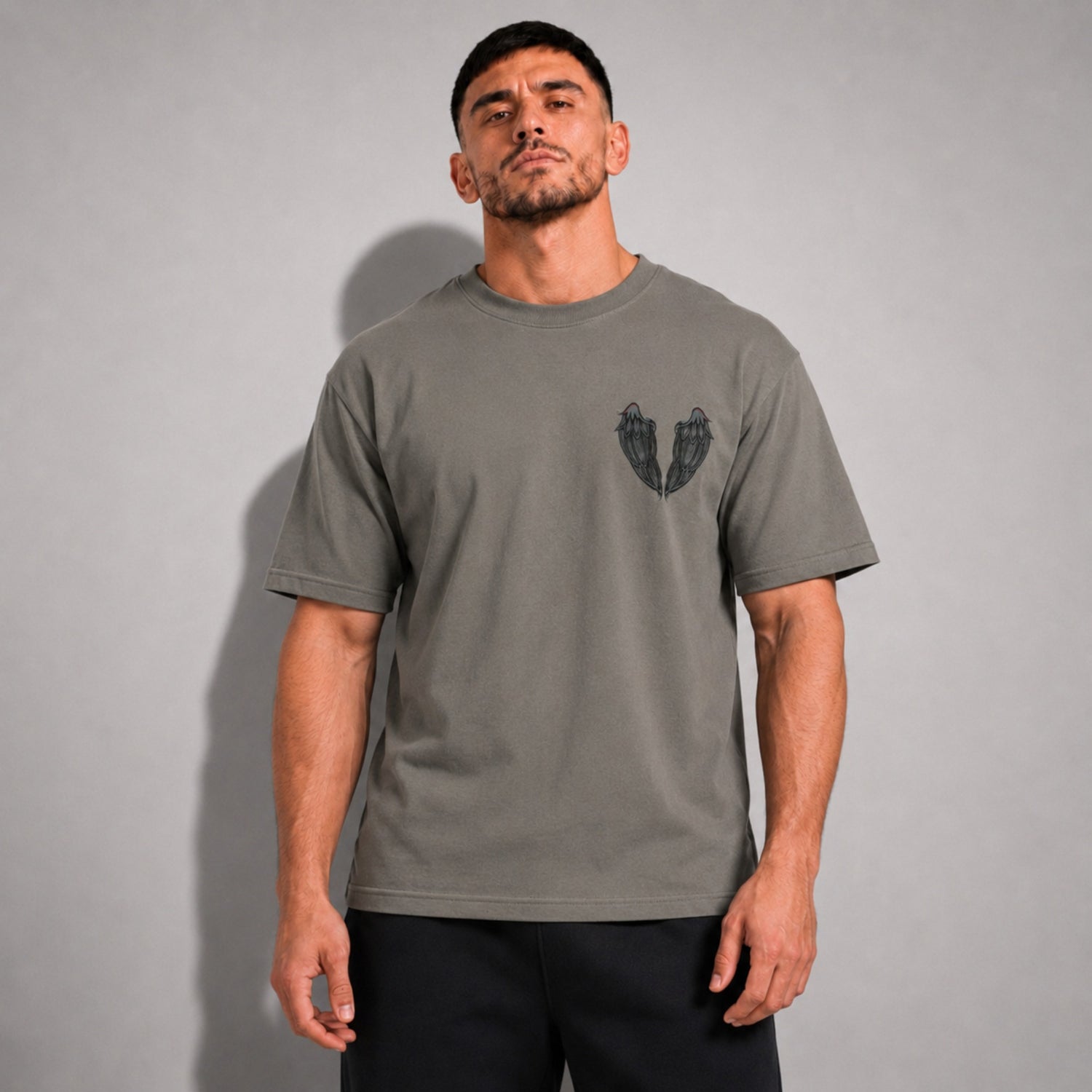 Fumetsu Inked Wings T-Shirt Charcoal/Red Lifestyle 1