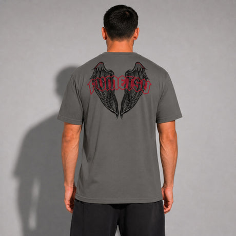 Fumetsu Inked Wings T-Shirt Charcoal/Red Lifestyle 2