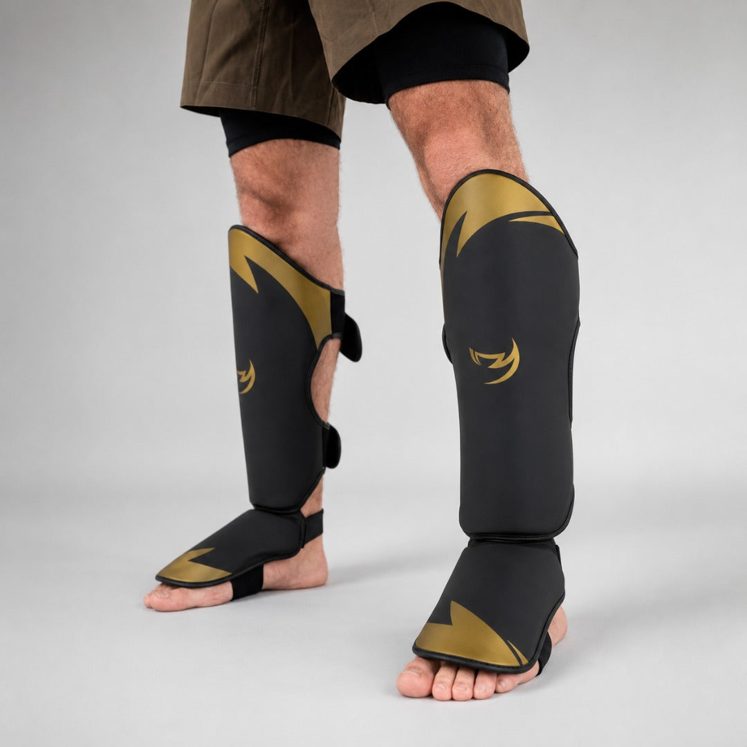 Fumetsu Ghost S3 Thai Shin Guards Black/Gold Lifestyle 1