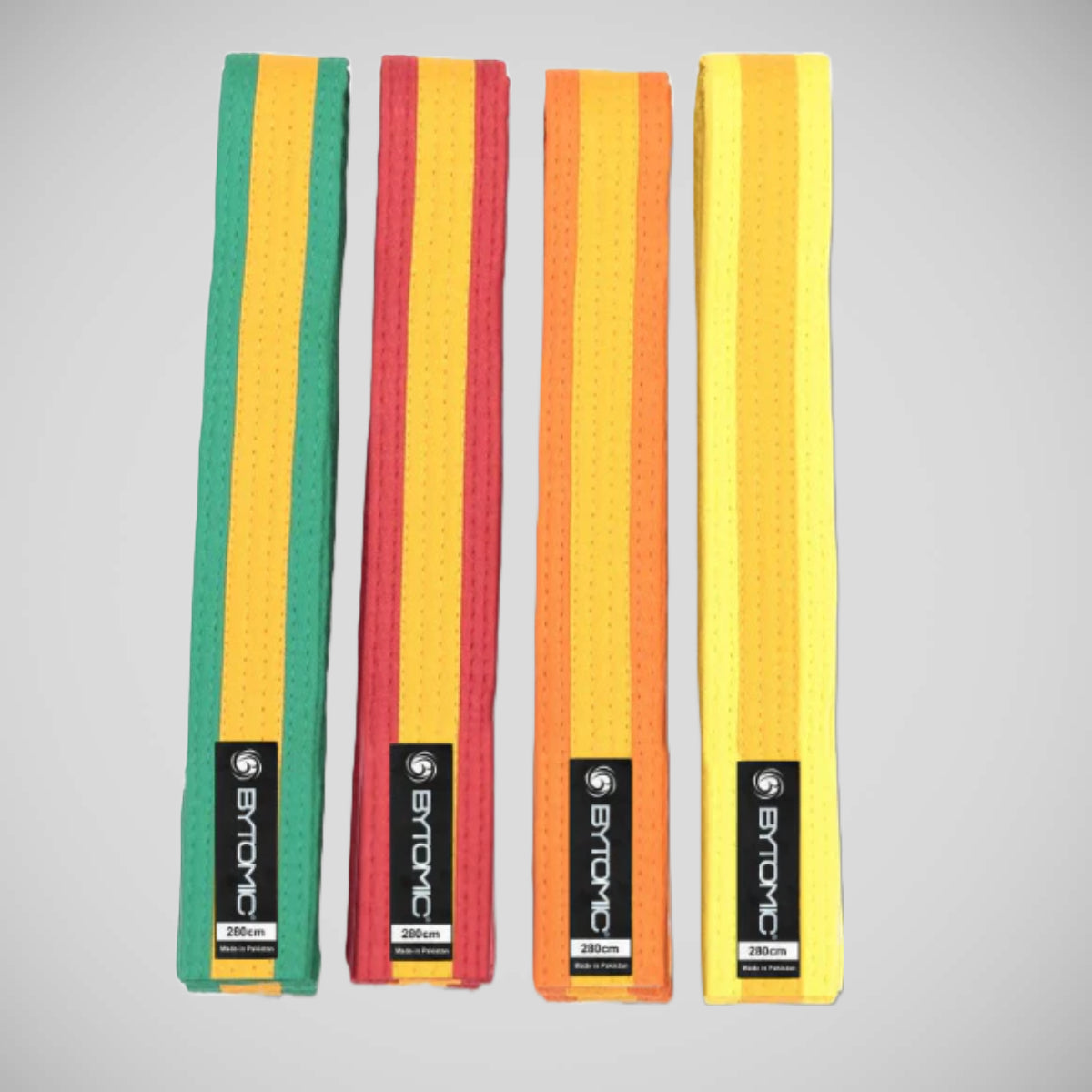 Green/Gold Bytomic 100% Cotton Gold Stripe Martial Arts Belt