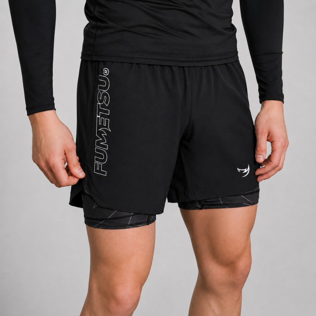 Icon Dual Layer Fight Shorts Black Close Up Lifestyle