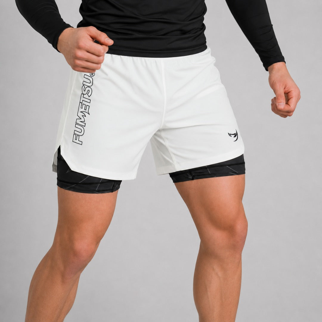 Icon Dual Layer Fight Shorts White/Black Hero Lifestyle